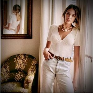 Sezane Scalloped Knit Top